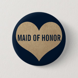 Badge Rond 5 Cm Maid of Honor Leather Texture Gold Heart Navy