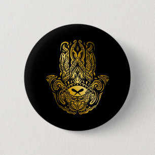 Badge Rond 5 Cm Main de Hamsa - Amulette arabe dorée
