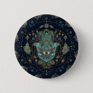 Badge Rond 5 Cm Main de Hamsa - Main de Fatima Blue Gemstones