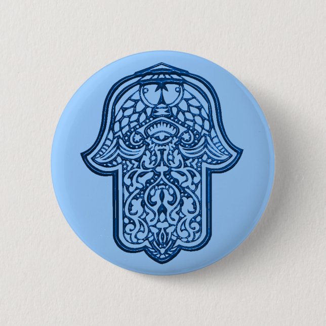 Badge Rond 5 Cm Main de henné de Hamsa (bleu) (Devant)