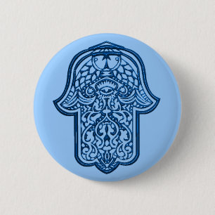 Badge Rond 5 Cm Main de henné de Hamsa (bleu)