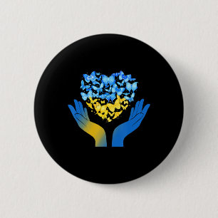Badge Rond 5 Cm Main Love Heart Butterfly Ukrainien Drapeau Stand