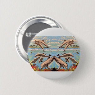 Badge Rond 5 Cm Main Painted by Number   Dolphins