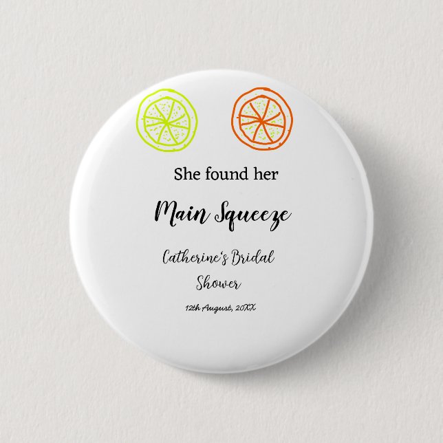 Badge Rond 5 Cm Main Squeeze citron agrumes fête de mariage ajoute (Devant)