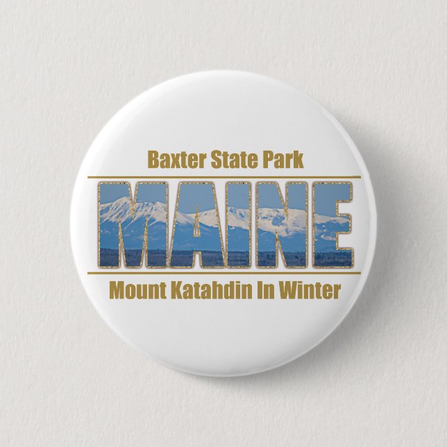 Badge Rond 5 Cm MAINE Text Image - Mount Katahdin (Devant)