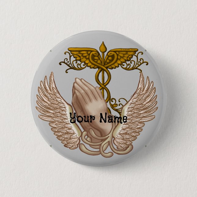 Badge Rond 5 Cm Mains chrétiennes infirmière  (Devant)