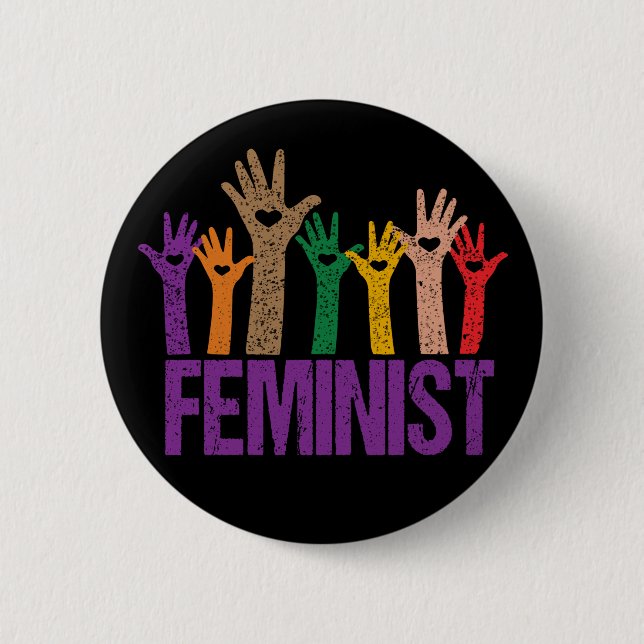 Badge Rond 5 Cm Mains de protestation féministes (Devant)