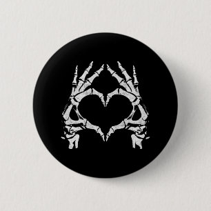 Badge Rond 5 Cm Mains du coeur - Halloween - Squelette Mains Coeur