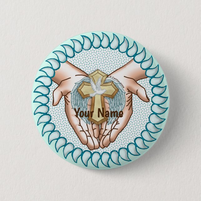 Badge Rond 5 Cm Mains du Saint-Esprit chrétien (Devant)