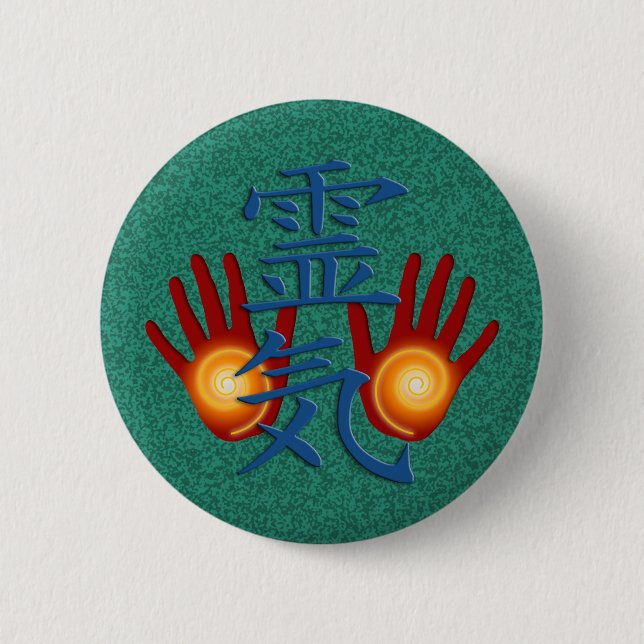 Badge Rond 5 Cm Mains Reiki (Devant)