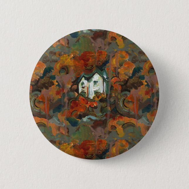 Badge Rond 5 Cm Maison Blanche et arbres d'automne (Devant)