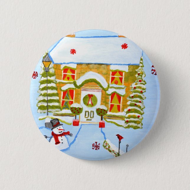 Badge Rond 5 Cm Maison de Noël (Devant)