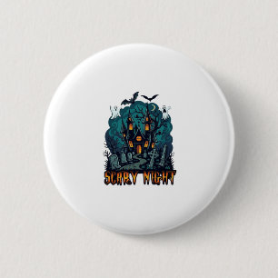 Badge Rond 5 Cm Maison Hantée Fantômes Cimetière Nuit Effrayante
