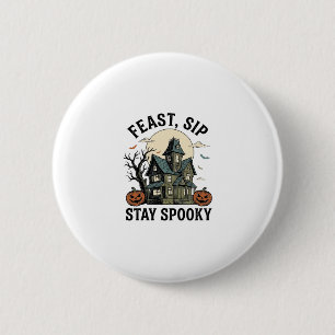 Badge Rond 5 Cm Maison Hantée Halloween Gravure Vintage Épouvantab