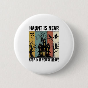 Badge Rond 5 Cm Maison Hantée Halloween Gravure Vintage Épouvantab