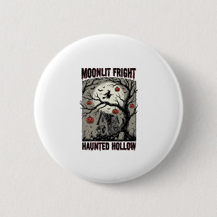 Badge Rond 5 Cm Maison Hantée Halloween Gravure Vintage Lune Shi