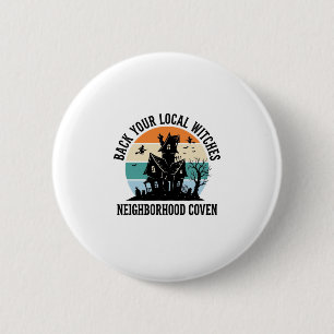 Badge Rond 5 Cm Maison Hantée Halloween Sorcière Locale Art Rétro