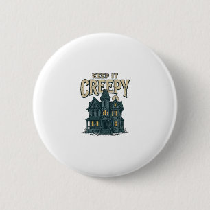 Badge Rond 5 Cm Maison Hantée Vintage Creepy Halloween Dés