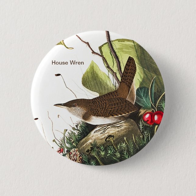 Badge Rond 5 Cm Maison Wren par John James Audubon, Birdwatcher Bi (Devant)