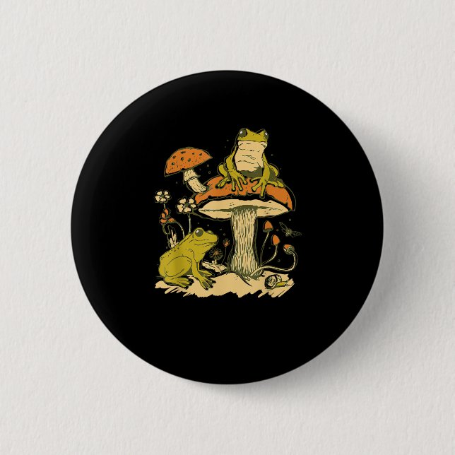 Badge Rond 5 Cm Maisonnette Champignon Grenouille Esthétique Cotta (Devant)