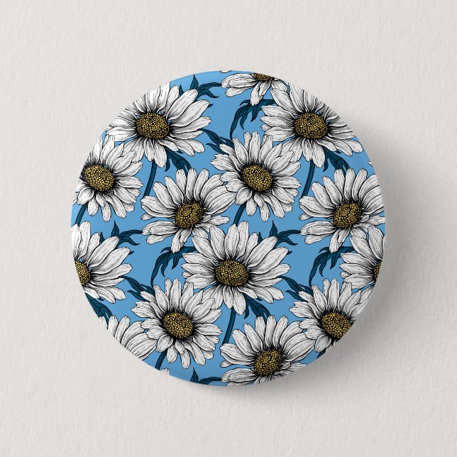 Badge Rond 5 Cm Maisonnettes, fleurs sauvages sur bleu (Devant)