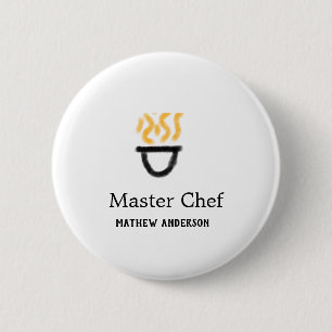 Badge Rond 5 Cm Maître chef ajouter nom poêle noir fumée de feu ja