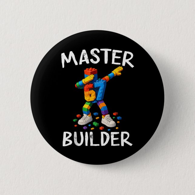 Badge Rond 5 Cm Maître Constructeur Dabbing 67 Mème Blocs de Const (Devant)