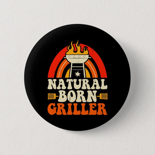 Badge Rond 5 Cm Maître de fumée BBQ Rétro Grilleur Né (Devant)