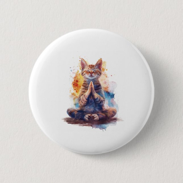Badge Rond 5 Cm Maître de Yoga Félin (Devant)