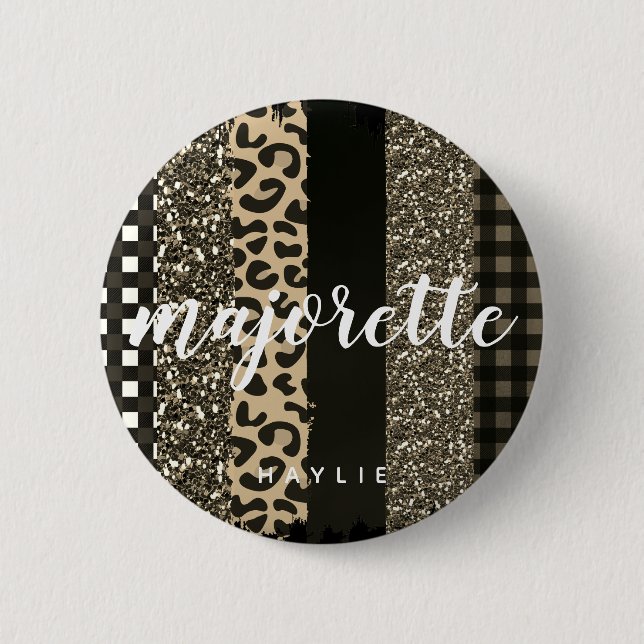Badge Rond 5 Cm Majorette personnalisée Faux Cheetah et Parties sc (Devant)