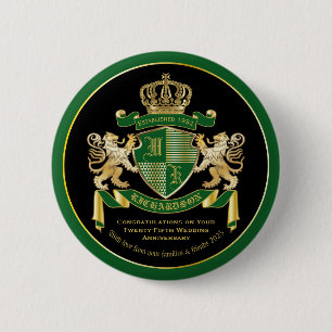 Badge Rond 5 Cm Make Your Own Coat of Arms Green Gold Lion Emblem