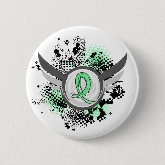 Badge Rond 5 Cm Maladie coeliaque vert clair de ruban et d'ailes (Devant)