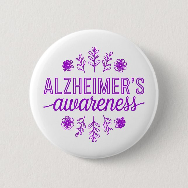 Badge Rond 5 Cm Maladie d'Alzheimer Sensibilisation Fleur Violette (Devant)