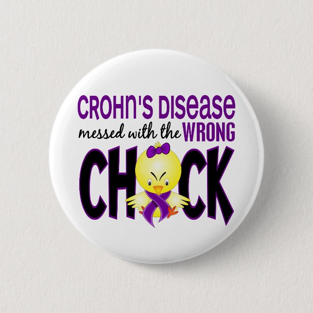 Badge Rond 5 Cm Maladie de Crohn salie avec le poussin faux (Devant)
