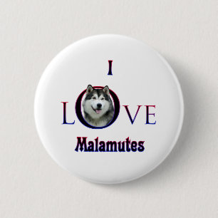 Badge Rond 5 Cm Malamute d'Alaska I Love