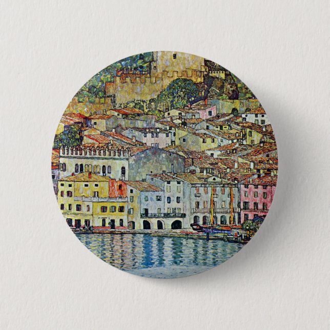 Badge Rond 5 Cm Malcesine sur le lac de Garde Par Gustav Klimt (Devant)