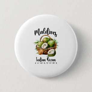 Badge Rond 5 Cm Maldives Cocotier Océan Indien Île Tropicale Gps