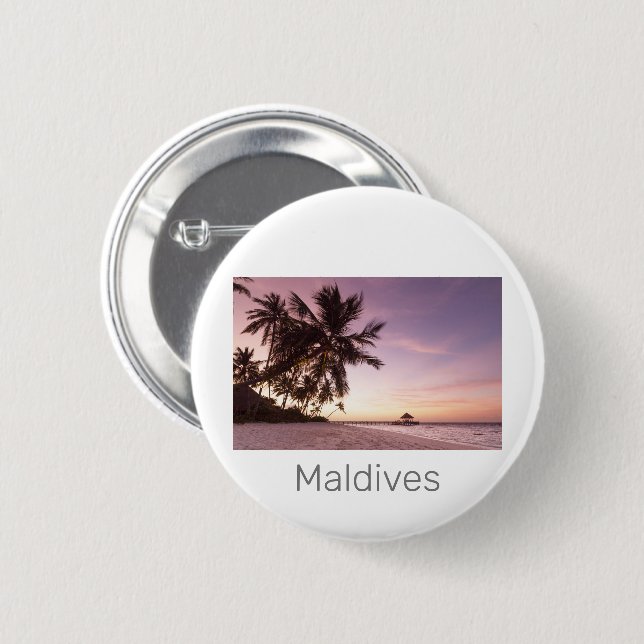 Badge Rond 5 Cm Maldives Ocean Indian Beach Sunset Island Souvenir (Devant & derrière)