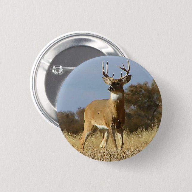 Badge Rond 5 Cm Mâle de Whitetail d'automne (Devant & derrière)