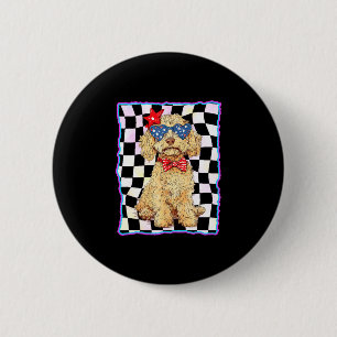 Badge Rond 5 Cm Mâle goldendoodle 4 juillet patriotique doré