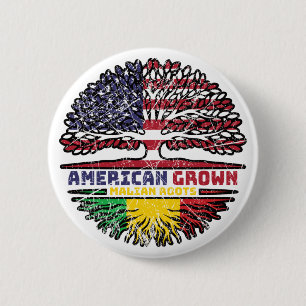 Badge Rond 5 Cm Mali Malien Américain Etats-Unis Drapeau des racin