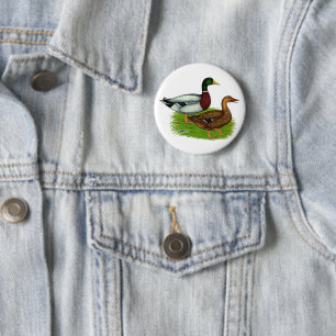 Badge Rond 5 Cm Mallard Drake et Duck
