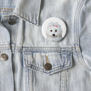 Badge Rond 5 Cm Maltais en blanc adorable chiot merveille