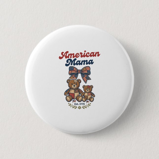 Badge Rond 5 Cm Mama Américaine Ours Patriote Patchwork Vector Des (Devant)