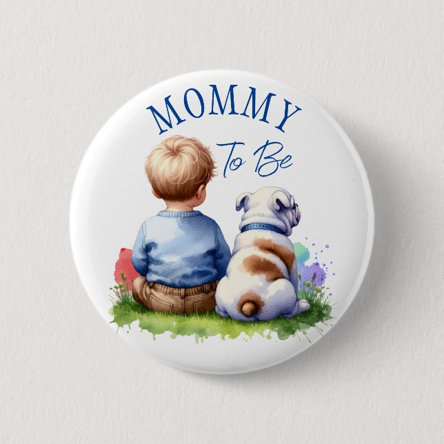 Badge Rond 5 Cm Maman à être | Baby shower Baby and Bulldog (Devant)