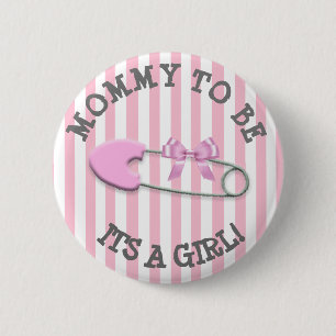 Badge Rond 5 Cm Maman à être baby shower rayé rose de Pin de