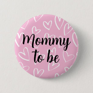 Badge Rond 5 Cm Maman à être blanc Coeurs Baby shower rose