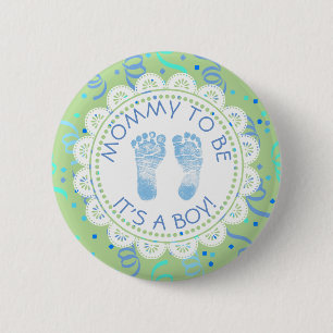 Badge Rond 5 Cm Maman à être bouton bleu et vert de baby shower