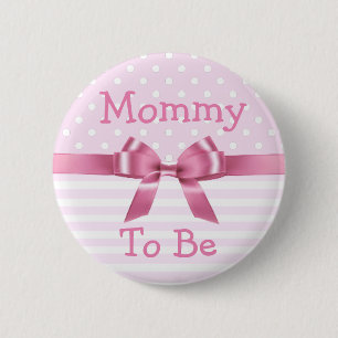 Badge Rond 5 Cm Maman à être bouton rose et blanc de baby shower