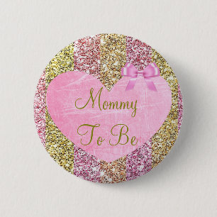 Badge Rond 5 Cm Maman à être bouton rose et d'or de baby shower